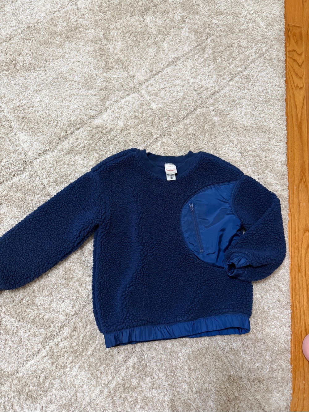 Hanna Andersson Navy Sherpa Pullover with Zip Pocket 5Y